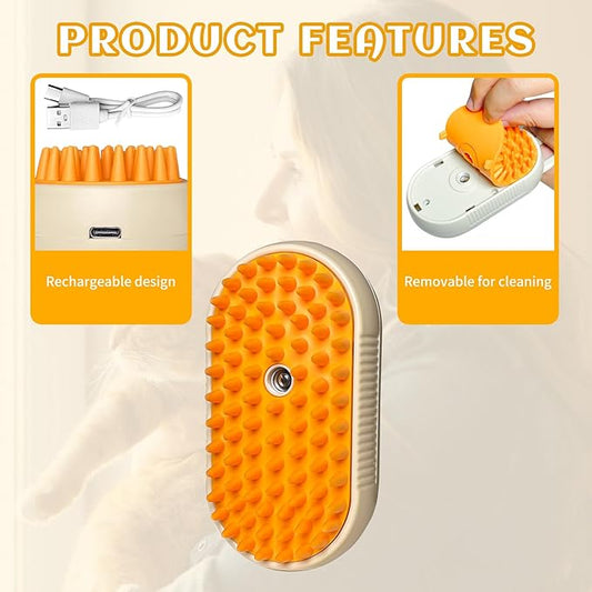 Spritz Defur Comb for Cats, New 3-in-1 Cat Steam Brush for Massaging and Cleaning Shedding Pets, Comb for Long and Short Hair Cats and Dogs Grooming Tool (Coffee)