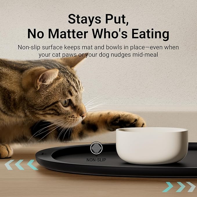 DownyPaws Dog Food Mats for Floors Waterproof, BPA Free Silcone Dog Bowl Mat, Non-Slip Pet Feeding Mat with High Raised Edge, Cat Placemat for Messy Drinkers, 18"×12.5", Black