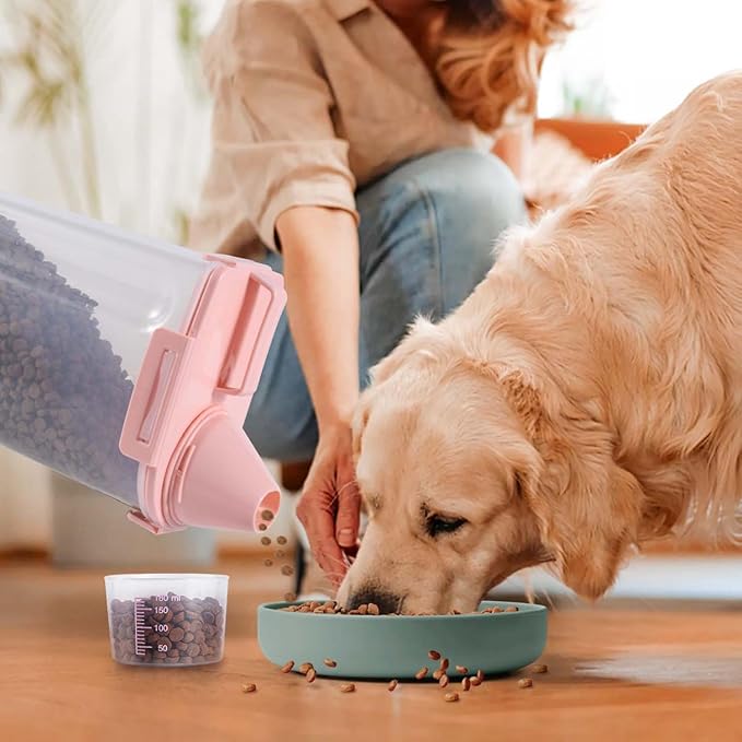 SenseYo 2 Pack 2.5lb Pet Food Storage Container with Measuring Cup, 3L Cat Food Storage Container Dog Food Storage BPA Free for Small Dog, Cat, Bird (Pink, Green)