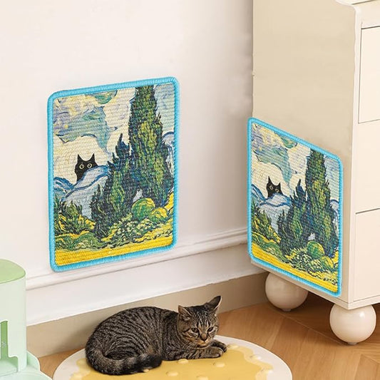 Sisal Cat Scratching Mat – Anti Scratch Furniture Protector for Walls, Couches, Cabinets, Doors & Carpet, 15x11.8 Inch, Shedding-Resistant Cat Scratcher with Hook and Loop Fastener (Tree Grove)