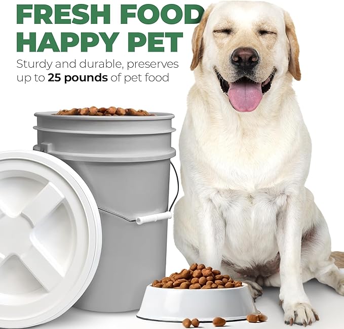 EconoHome Pet Food Storage Container – Holds Up to 25 lbs – Airtight Food Storage with Gamma Seal Lid – Heavy-Duty 90MIL Food Grade, BPA-Free Plastic – Easy Carry Handle – Grey