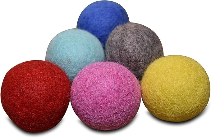 Set of 6-100% Wool Felt Ball Toys for Cats and Kittens, Handmade Colorful Eco-Friendly Cat Wool Balls (4cm, Gray Mint Blue Red Pink Yellow)…
