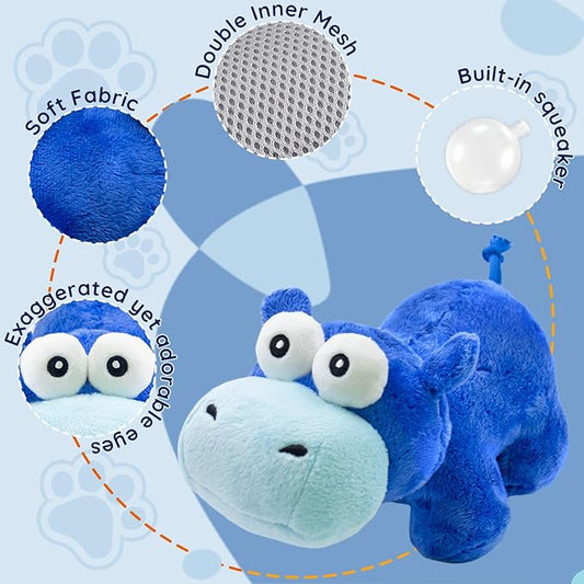 Squeaky Dog Toy Cute Plush Dog Toys Safe Puppy Teething Chewing for Small, Medium, and Large Breed Stuffed Hours of Fun 𝐂𝐮𝐝𝐝𝐥𝐞 𝐁𝐮𝐝𝐝𝐲 𝐟𝐨𝐫 pups-Hippo