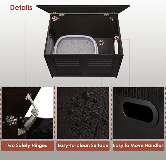 DINZI LVJ Litter Box Enclosure, Flip Top Litter Box Furniture, Good Ventilation, Hidden Cat Washroom, 27.6" L x 19.7" W x 19.7" H, Entrance Can Be on Left/Right, Wooden Cat House, Espresso