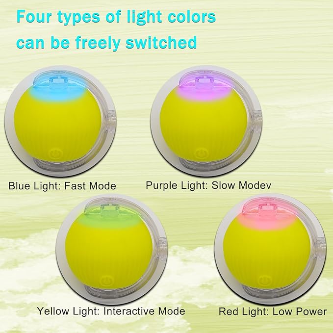 Interactive Cat Dog Toy Ball: Indoor Small Automatic Moving Smart Rolling Fun Pet Game with Led Light and String Tail for Motion Activated, Cute Kitten Puppy Present, Exercise Wheel Supplies (Yellow)