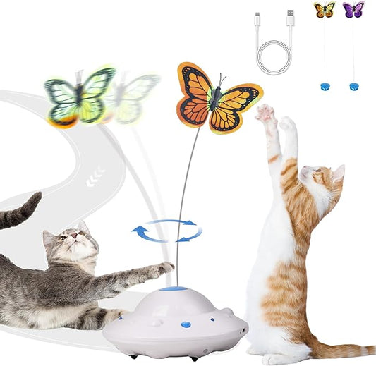 Pet Prime Self Moving Cat Toy for Indoor Cats, Electronic Cat Butterfly Interactive Automatic Rechargeable Toy for Kitten Chasing with LED Light