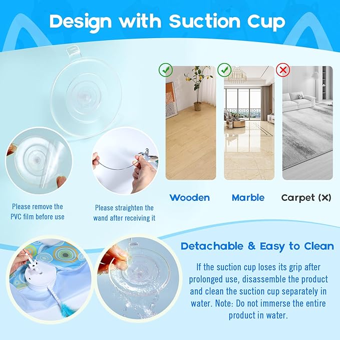 VIWIK Hide and Seek Toys for Indoor Adult Cats with Suction Cup & Cover, Interactive Automatic Moving Concealed Feather Kitten Wand Bird Toy, Cat Enrichment Toys for All Breeds Blue