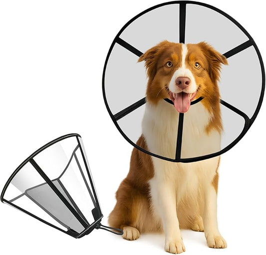 Lainergie Adjustable Soft Dog Cone Collar for After Surgery Recovery, Comfortable Pet Recovery Protective Collar for Medium Large Dogs, Elizabethan Dog Neck Collar (S, Black)
