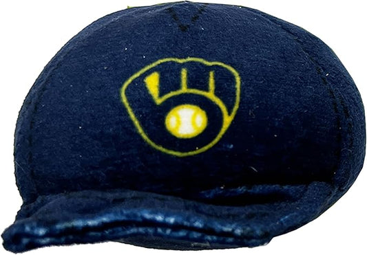 Best Plush CAT Toy - MLB Milwaukee Brewers Complete Set of 3 Piece Cat Toys Filled with Catnip. Incld: 1 Baseball Cap Cat Toy, 1 Baseball Cat Toy with Feathers & 1 Beer Bottle. Beautiful Team Logos
