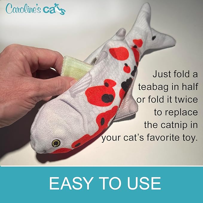 Caroline's Cats Organic Catnip Packets for Cat Toys 2.0 – More Potent Refill Pouches for Flapping Bird, Flopping Fish, and Others, 10 Tea Bags