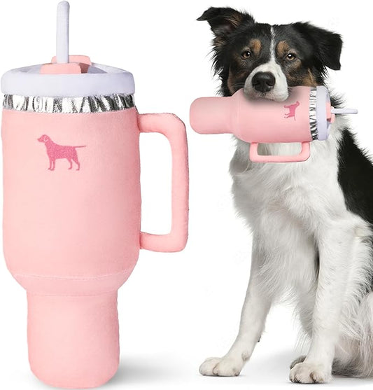 Pup Cup Tumbler Dog Toy – Birthday Dog Toy, Funny Squeaky Plush Puppy Gift, Cute Birthday Present (Pink Peach Dust)