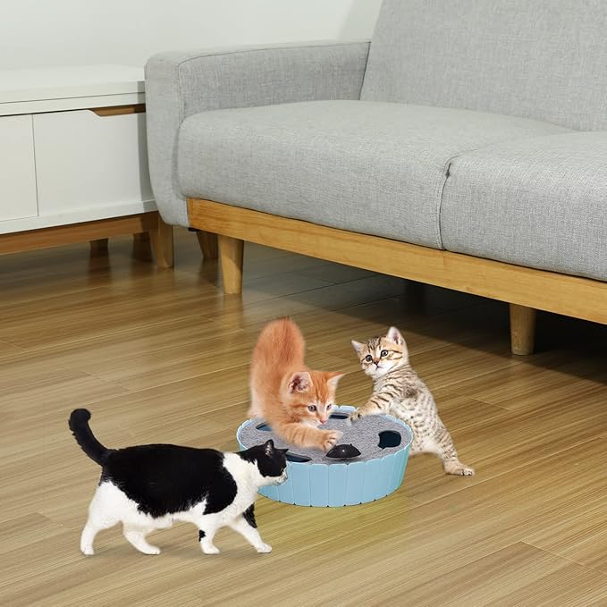 Pawaboo Interactive Cat Toy With Running Mouse, Electronic Motion Automatic Teaser for Indoor Cats, Pop and Play Hide Seek Hunting Mouse for Pet Kitten Play Fun Exercise, Blue