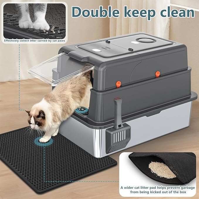 XXXL Extra Large Stainless Steel Litter Box with Lid, 28" L x 20.5" W x 17" H Covered Stainless Steel Litter Box, Suitable for Large Cats and Multiple Cats, Non-Sticky, Anti-Leakage, Easy to Clean