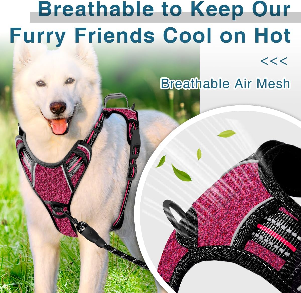 BARKBAY Dog Harness No Pull with ID Tag Pocket - Heavy Duty, Reflective, Easy Control for Large Dogs(Pink/Black,XL)