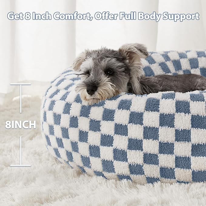 BFPETHOME Donut Dog Beds for Small Dogs, Cute Small Dog Bed for Puppy and Kitten, Round Calming Pet Bed with Non-Slip Bottom, Machine Washable,20inch, Blue