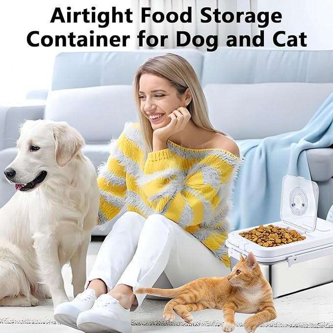 Sanbo Dog Food Storage Container Stainless Steel with Scoop, Airtight Pet Metal Food Storage Bin,Cat Food Canister,Storage Box with Date Tracker for Kitchen (Sliver, 7.5L)