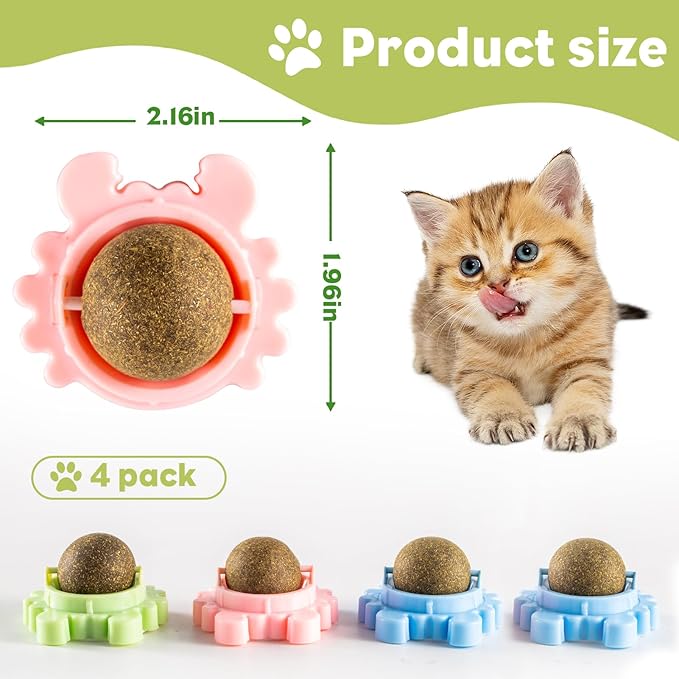 360° Catnip for Cats Wall Catnip Rollerball Licking Ball Cat Nips Mint Magic Cat Stick on Wall Crack Balls Lickable Play Chew Teeth Cleaning Pet Chew Indoor Outdoor