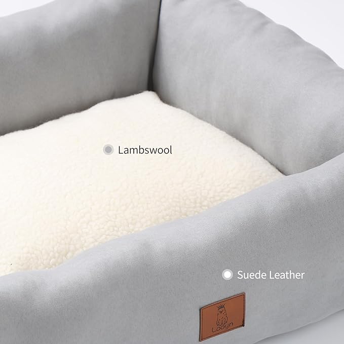 20In Dog Bed for Small Medium Sized Dogs and Cats - Washable Rectangle Puppy Bed for Indoor Outdoor, Cozy Pet Bed with Support Pillow & Non-Slip Bottom(Pale Grey, Small)
