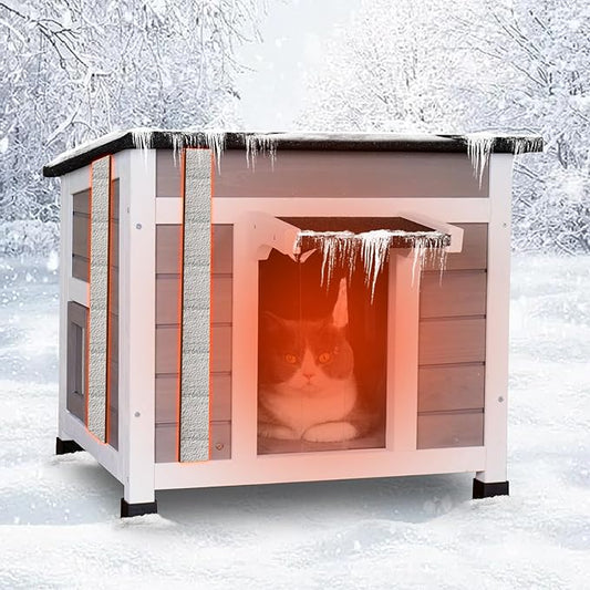 Outdoor Cat House Insulated Feral Cat Shelter Weatherproof Outside Cat Enclosure for Winter Gray