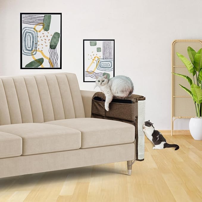 Upgraded Cat Scratch Furniture Protector,Cat Scratch Sofa Arm Sheild with 27.6’‘L*19.6’‘W Natural Sisal and Scratch Ball for Protecting Couch Sofa Chair Furniture (Brown/Left Handed)