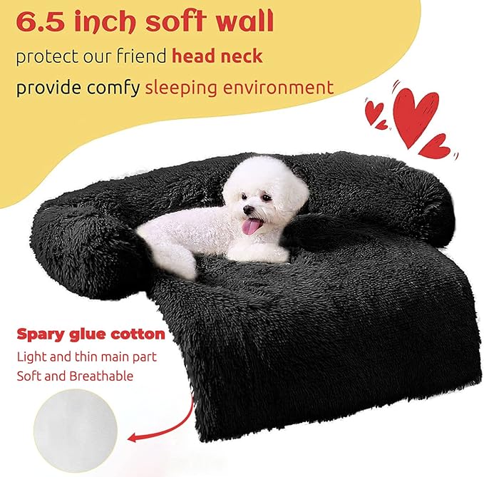 HachiKitty Dog Sofa Bed Cover, Plush Couch Protector, Washable Pet Mat (Large Black)