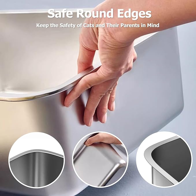Stainless Steel Cat Litter Box, Medium Metal Litter Tray Pan Litterbox, Low Entry Stainless Steel Litter Box for Medium Cats, 19.7"Lx13.8"W x3.9"H, No Odor Absorption, Easy Clean, Rustproof, Leakproof
