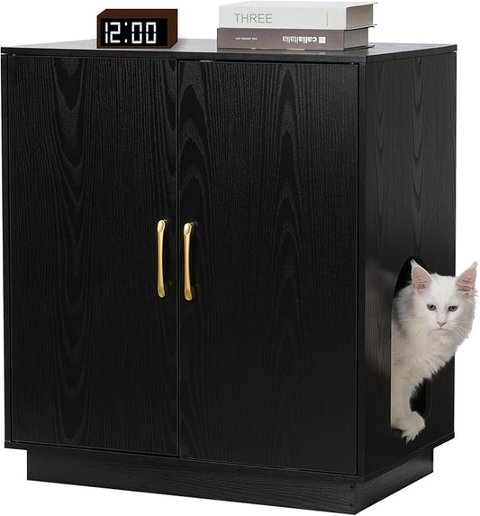 Litter Box Enclosure, 30.9'' High Large Litter Box Furniture, Modern Cat Litter Box Enclosure with Hidden Storage, Side Table, End Table, Black GCLB003BK