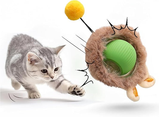 Interactive Cat Toy Ball for Indoor Cats, 2025 New Fast Self Rolling Ball Cat Toy on Carpet, Smart Interactive Automatic Cat Toy Ball for Gifts for Indoor Cats, Moving Cat Toy Ball-Plush Style(Green)