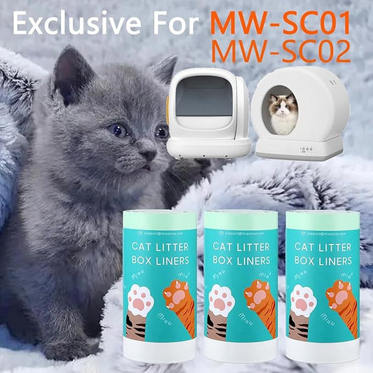 120 Count Self-Cleaning Cat Litter Box Liners Bag Fit For MW-SC01/MW-SC02/MW-LR01, Drawstring Heavy Duty Cat Litter Receptacles Bags-18" * 12"