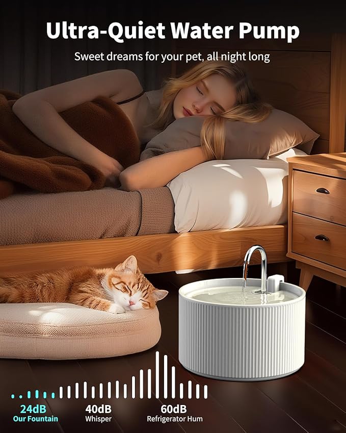 Ceramic Cat Water Fountain, 2.2L/74oz Automatic Pet Drinking Fountain for Indoor Cats and Small Dogs, Ultra Quiet, BPA-Free, Cat Water Dispenser with Filter – Easy to Clean