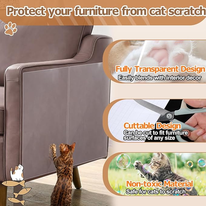 Cat Scratch Furniture Protector - Specially Designed for Leather Furniture, Easy to Remove Anti-Scratch Couch Protector from Cat, No Pins, 16 Pack