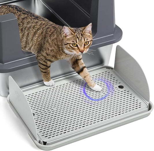 Cat Litter Box Step with Removable Splash-Proof Baffles, Large Pet Ramp for Litter Box with Filter Function Double Layer Cat Pedal Footrest Splash-Proof Easy to Clean (Light Grey)
