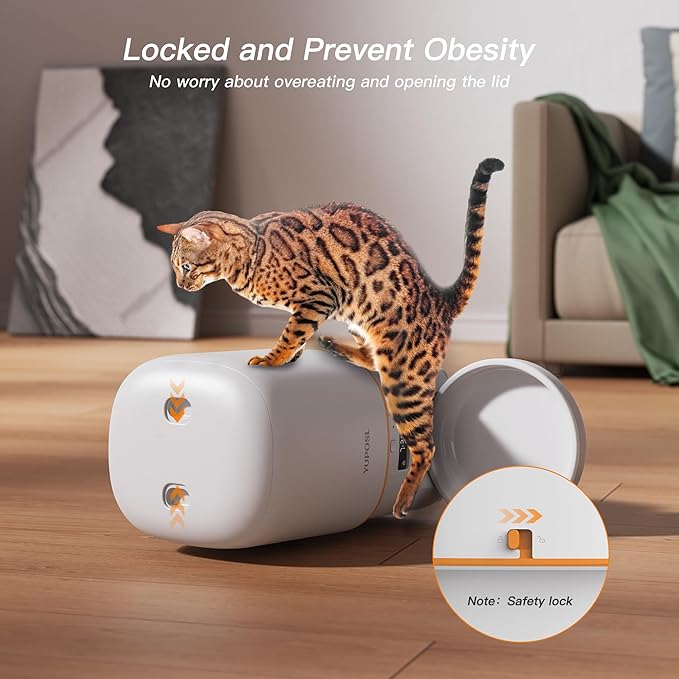 Automatic Cat Feeder - 2L Cat Food Dispenser, Timed Auto Pet Feeder with 180-day Battery Life, 1-6 Meals Per Day, 1-16 Portion, Ceramic Bowl, Desiccant Bag Keeps Dry Food Fresh, Also for Small Dogs