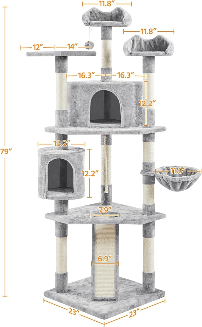 Yaheetech 79 inches Cat Tree Multi-Level Cat Tower with Scratching Post Indoor Cat Condo Pet Stand Play House Furniture Kitten Kitty Activity Center