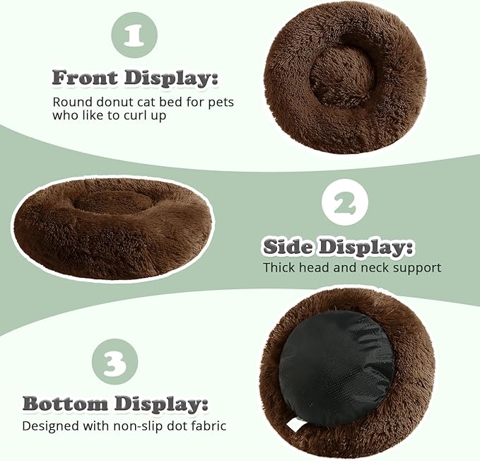 JOLLYVOGUE Dog & Cat Bed, Calming Anti-Anxiety Pet Bed for Small Dogs, Fluffy Donut Cushion for Small and Medium Pets (23")
