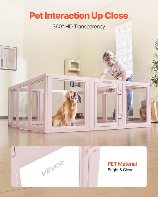 VEVOR Clear Acrylic Dog Playpen Indoor, 60x59x23 in Transparent Plastic Dog Playpen for X-Large Sized Dogs, Easy Assemble Waterproof Puppy Playpen, Easy to Clean,Durable Indoor Pet Dogs Cats Fence Kit
