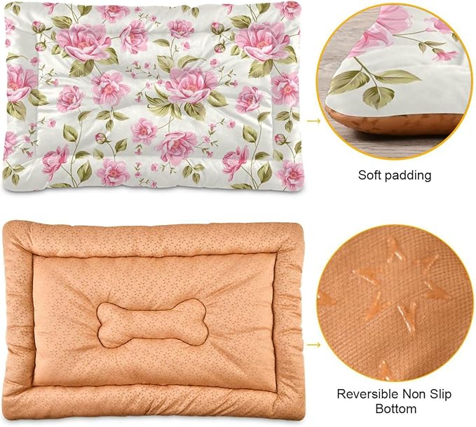 Pet Bed Rose Flower Floral Dog Bed Mat Absorbing Non Slip Pad Pet Sleeping Mat for Small, Medium, and Large Dogs Puppy Cat 36 in x 24 in