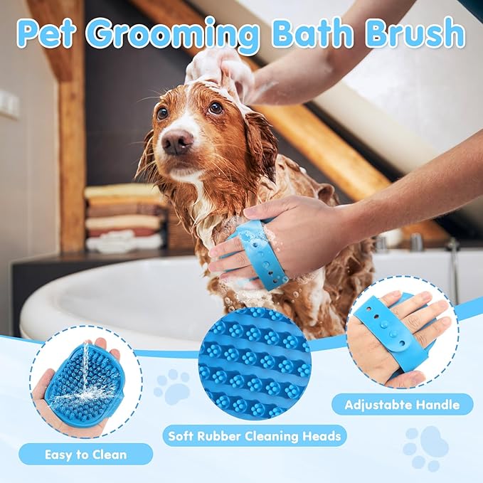 Cat Grooming Brush, 9PCS Dog Brush Kit with Pet Nail Clipper and File, Deshedding Brush for Cats, Cats Dog Shedding Brushs for Small Large Pets, Includes Flea Comb, Bath Brushs,Undercoat Rake (Blue)