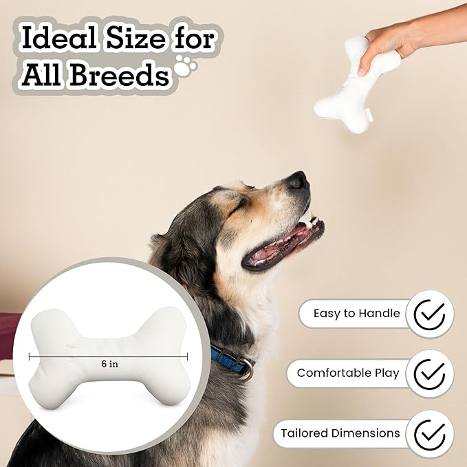 Eco-Friendly Durable Cotton Canvas Squeaky Dog Toy for Chewing, Training and Exercise – T-Bone, White (Safe for Pets & Kids)