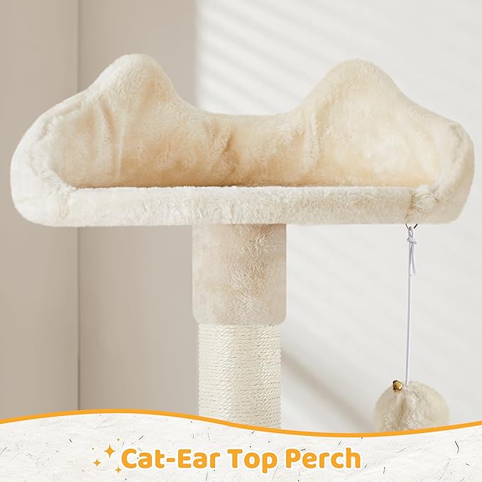 Yaheetech Cat Tree, 54in Tall Cat Tower for Indoor Cats with Extended Platform & Basket, Spacious Cat Condo, Funny Hammock, Scratching Posts and Ladder, Beige