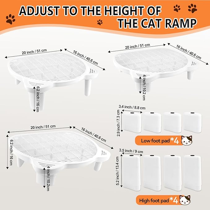 Adjustable Cat Ramp Litter Box Step Double Layer with Filter Function, Elevated Litter Box Ramp for Senior Cats Easy Cleaning Cat Litter Tray for Floor Indoor (White)
