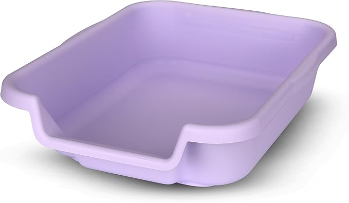 KittyGoHere Senior Cat Litter Box 2 Pack, Small Storybook Lavender Low Entrance Kitty Litter Box Sized for Cats Comfort, Perfect for Senior & Arthritic Cats, Made in USA - with Long-handle Jumbo Scoop