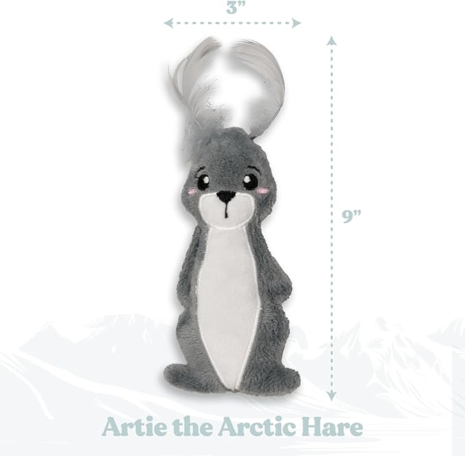 Arctic Collection Cat Toy | Feather Arctic Hare for Indoor Cats | Cute Interactive Plush Toys for Swatting & Playing | Eco-Friendly & 100% Recycled Materials