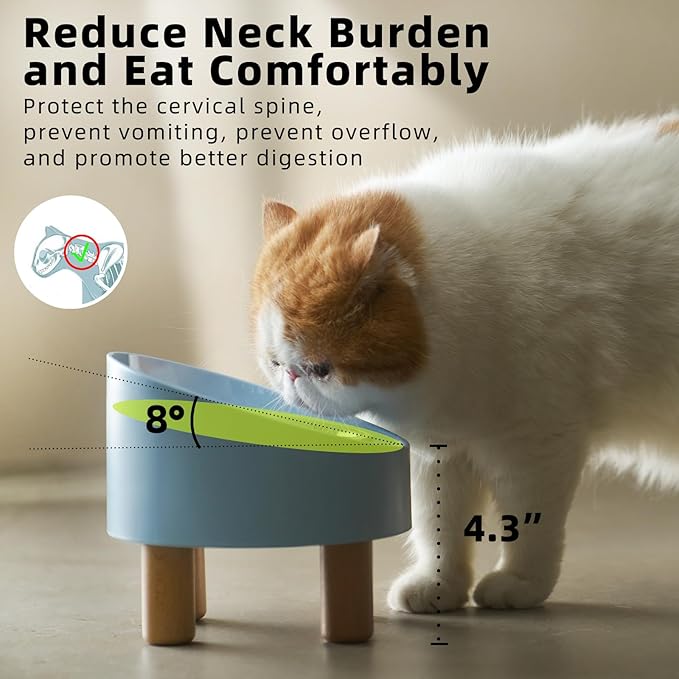 MS!MAKE SURE Cat Bowls, Adjustable Elevated Ceramic Cat Bowls with Anti-Slip Rubber Pad, Splash Guard, Lead & Cadmium Free, Whisker Friendly, for Puppies & Cats - 5.1" Wide, 295ML (10 oz), Blue