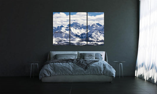Nature Wall Art Prints - Ocean Forest Mountain Lake Canvas Landscapes - Small to Extra Large Living Room Bedroom Kitchen Bathroom Décor (Snowy Mountains Landscape, 35L" x 53W" - 3 Panels)