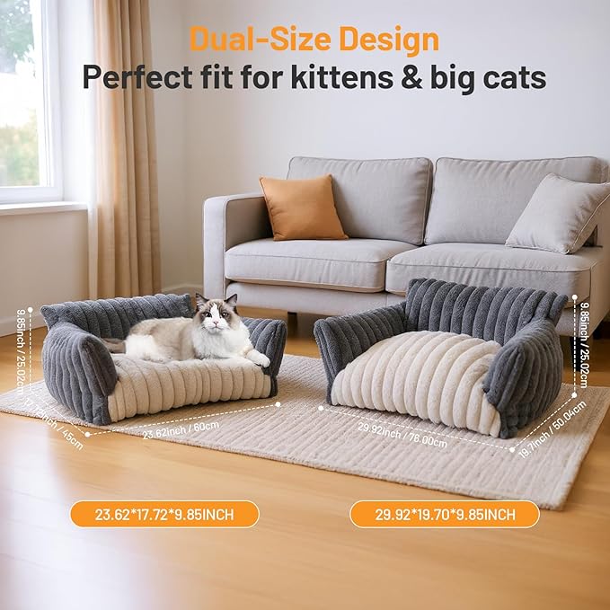 Washable Cat Bed Pet Chair - Cute Fluffy Supportive Cat Sofa for Indoor Kitten - Small Dog Bed with Comfortable Cusion