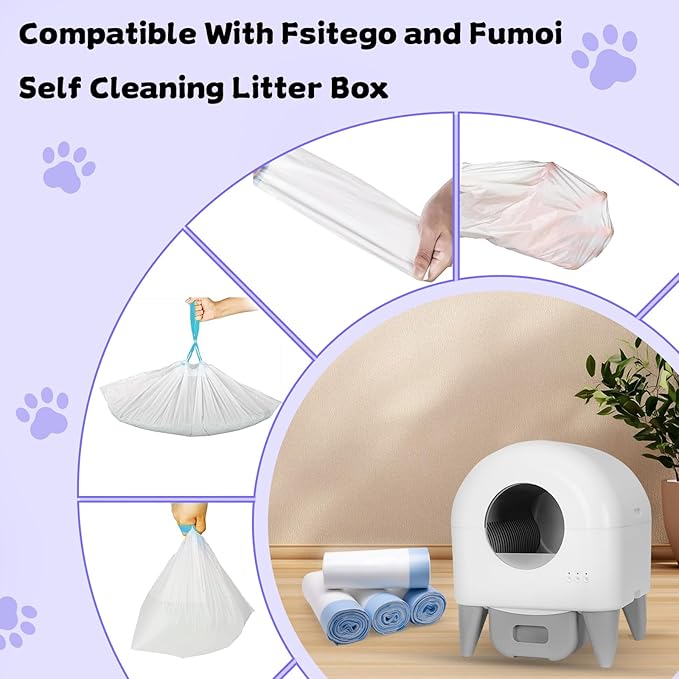 80 Count 26" x 11.8" Cat Litter Box Liners for Fsitego and Fumoi Self Cleaning Litter Box, Extra Thick Heavy Duty Cat Litter Bags Replacement, 3-4 Gallons of Capacity