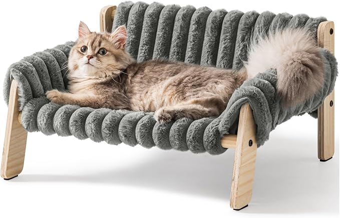 MEWOOFUN Cat Couch Bed, Pet Sofa for Indoor Cats Wooden Indoor Elevated Cat Beds with Removable Mattress Cover Suitable for Kitty, Puppy or Small Animal (Dark Grey, Medium)