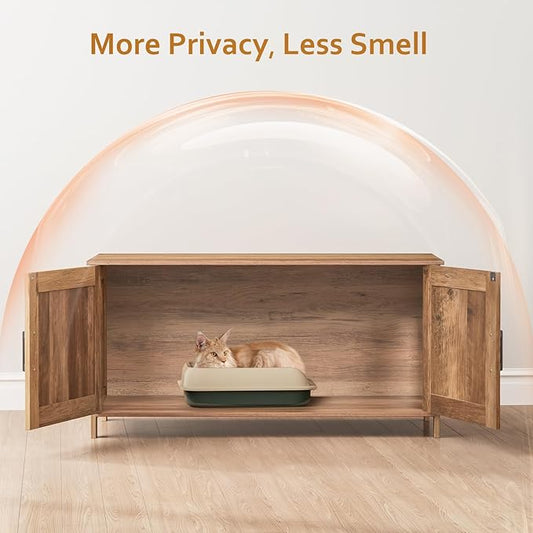 Homhedy 39.4" L Cat Litter Box Enclosure, Pet House with Barn Door,Wooden Cat Washroom Furniture,Fit Most of Litter Box, Rustic Walnut