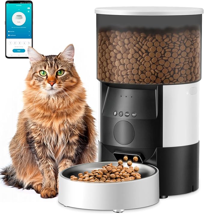 Automatic Cat Feeder, 2.4Ghz WiFi Timed Dog Food Dispenser with APP Control, 3L Auto Dry Food Feeders for Pets, Programmable Portion Control, 10 Meals/Day, 10s Voice Recorder (WiFi)